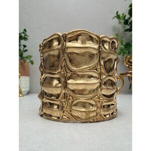 Zara Chunky Gold Tone Alligator Skin Textured Cuff Bracelet NWOT
